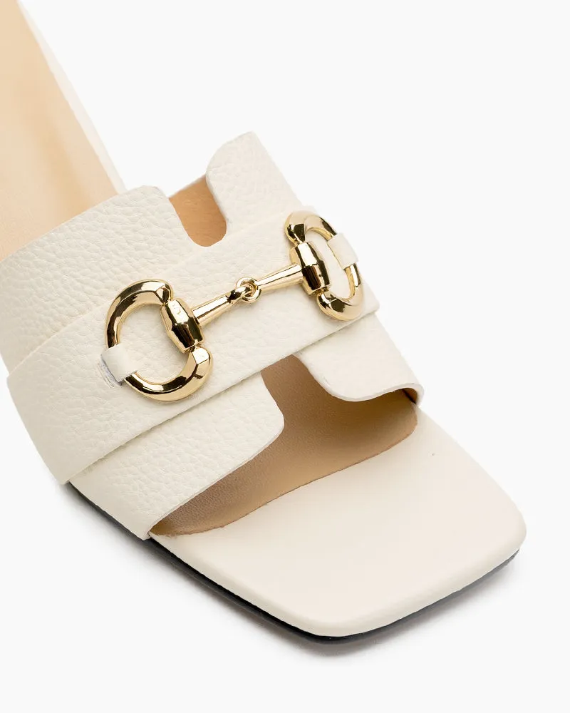 Classic Metal Buckle Minimalist Kitten Heel Sandals