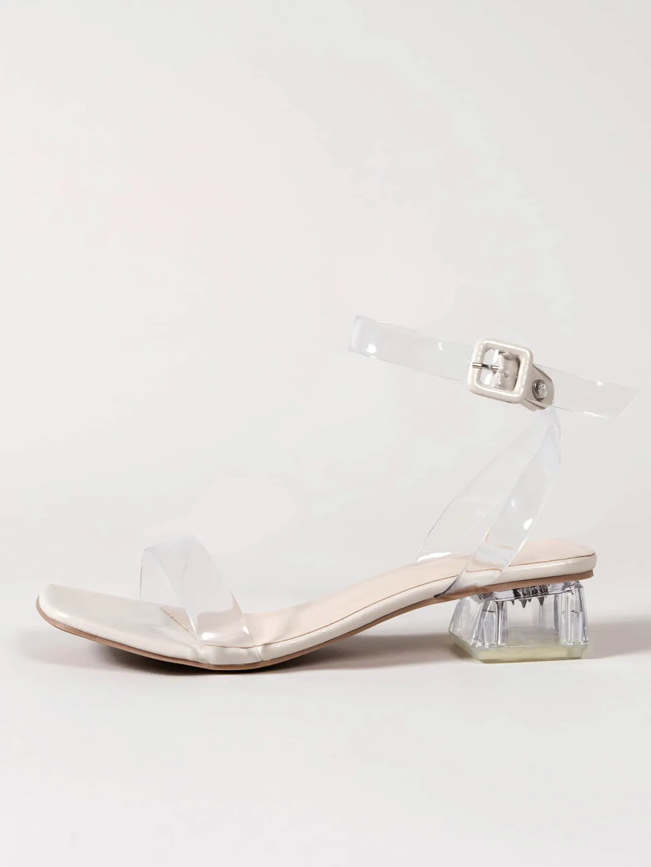 Clear Ankle Strap Chunky Heeled Sandals