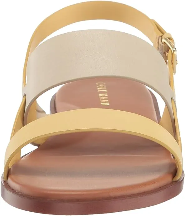 Cole Haan Flynn Gold/Ivory Ankle Strap Rounded Open Toe Strappy Flats Sandals