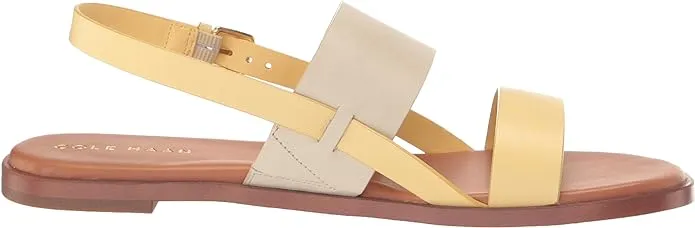 Cole Haan Flynn Gold/Ivory Ankle Strap Rounded Open Toe Strappy Flats Sandals