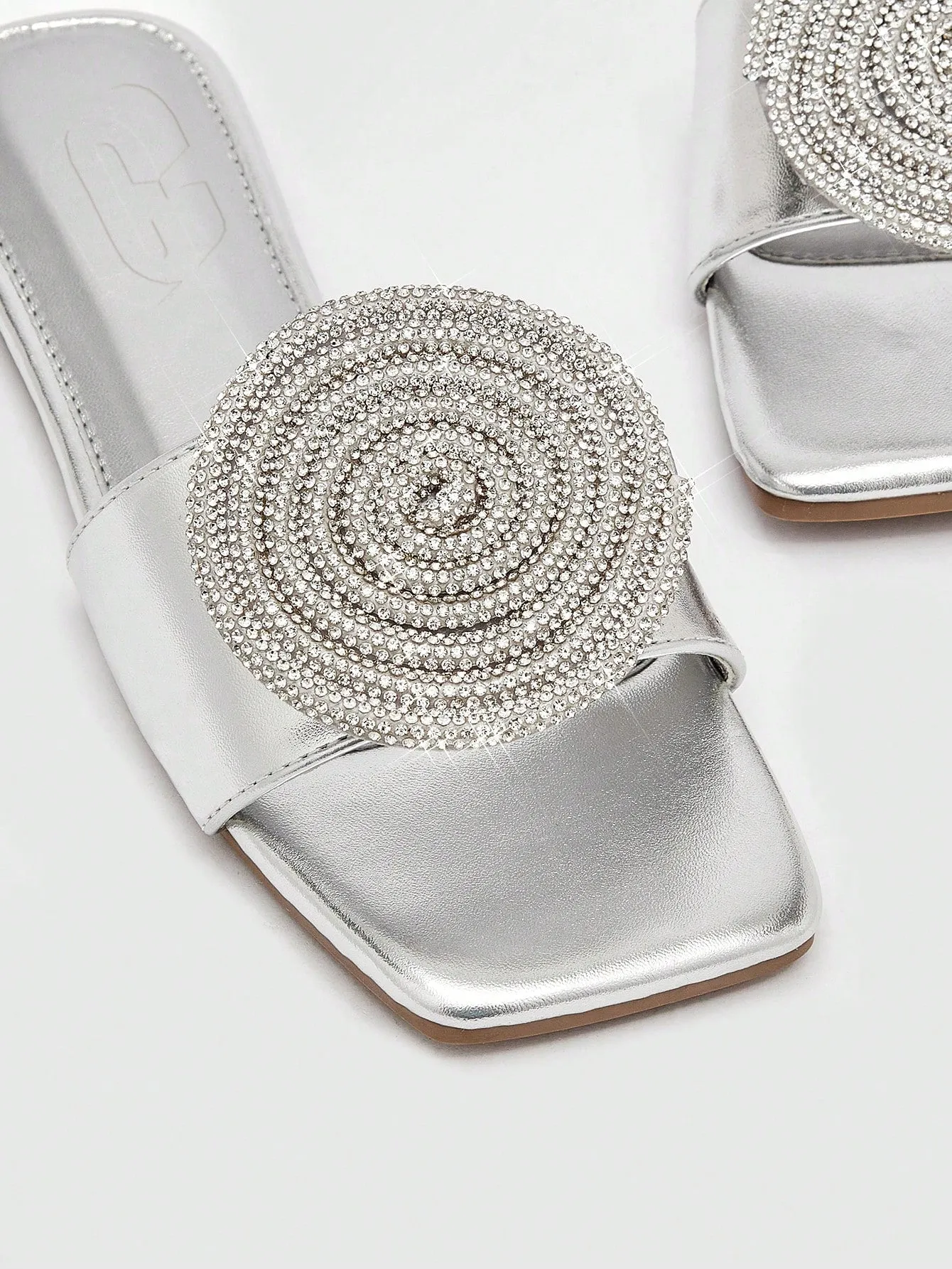 CUCCOO CHICEST Woman Shoes Rhinestone Decor Slides, Glamorous Silver Flat Sandals For Spring And Summer Vacation Shoes Summer Sale Elegant Sandals