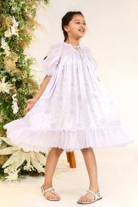 Curio Cabinet- Puff Self Tie Sleeves Dress For Girls