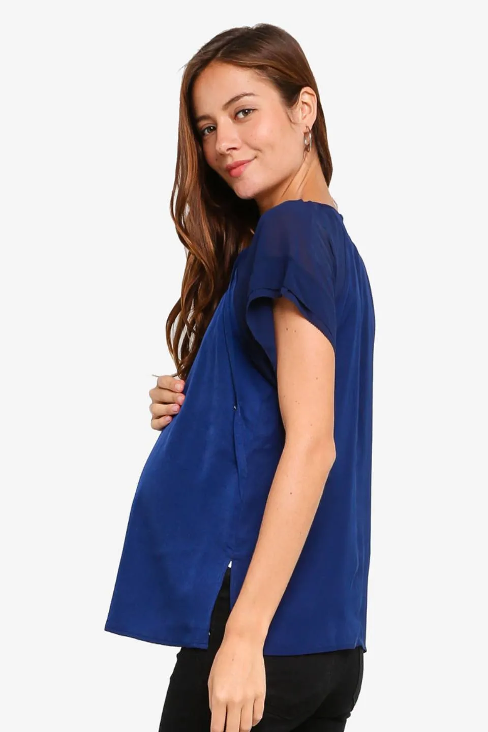 Debs Short Sleeve Nursing Top Navy