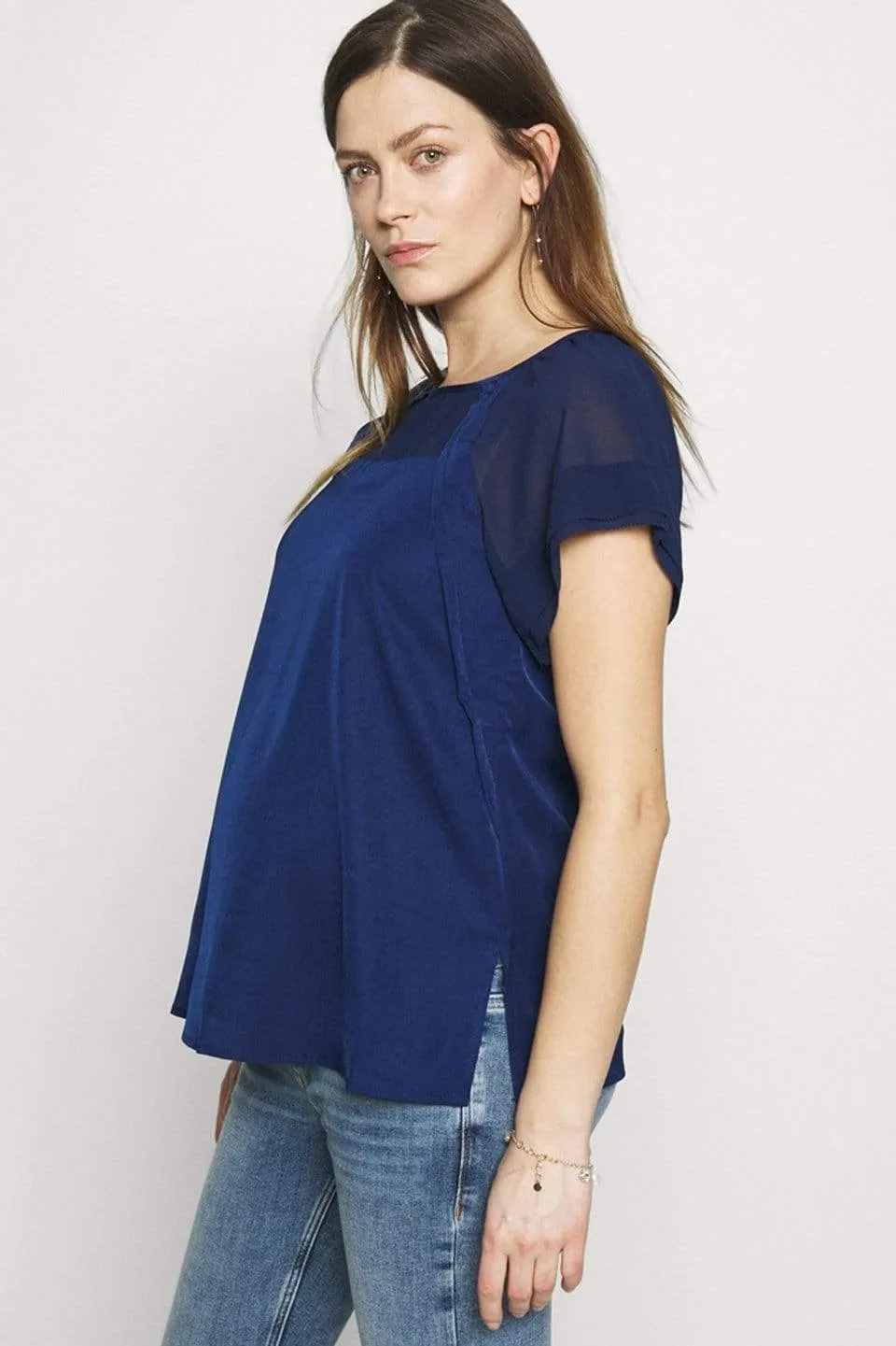 Debs Short Sleeve Nursing Top Navy