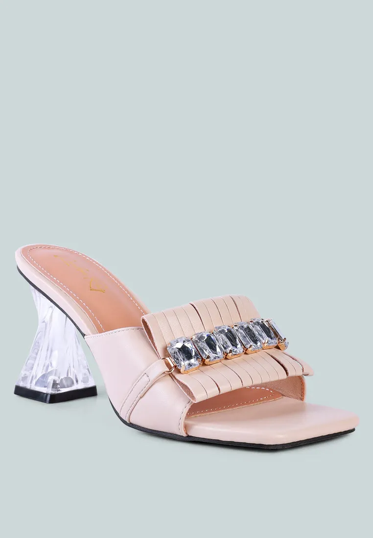 Deeba Diamante Embellishment Clear Spool Heel Sandals