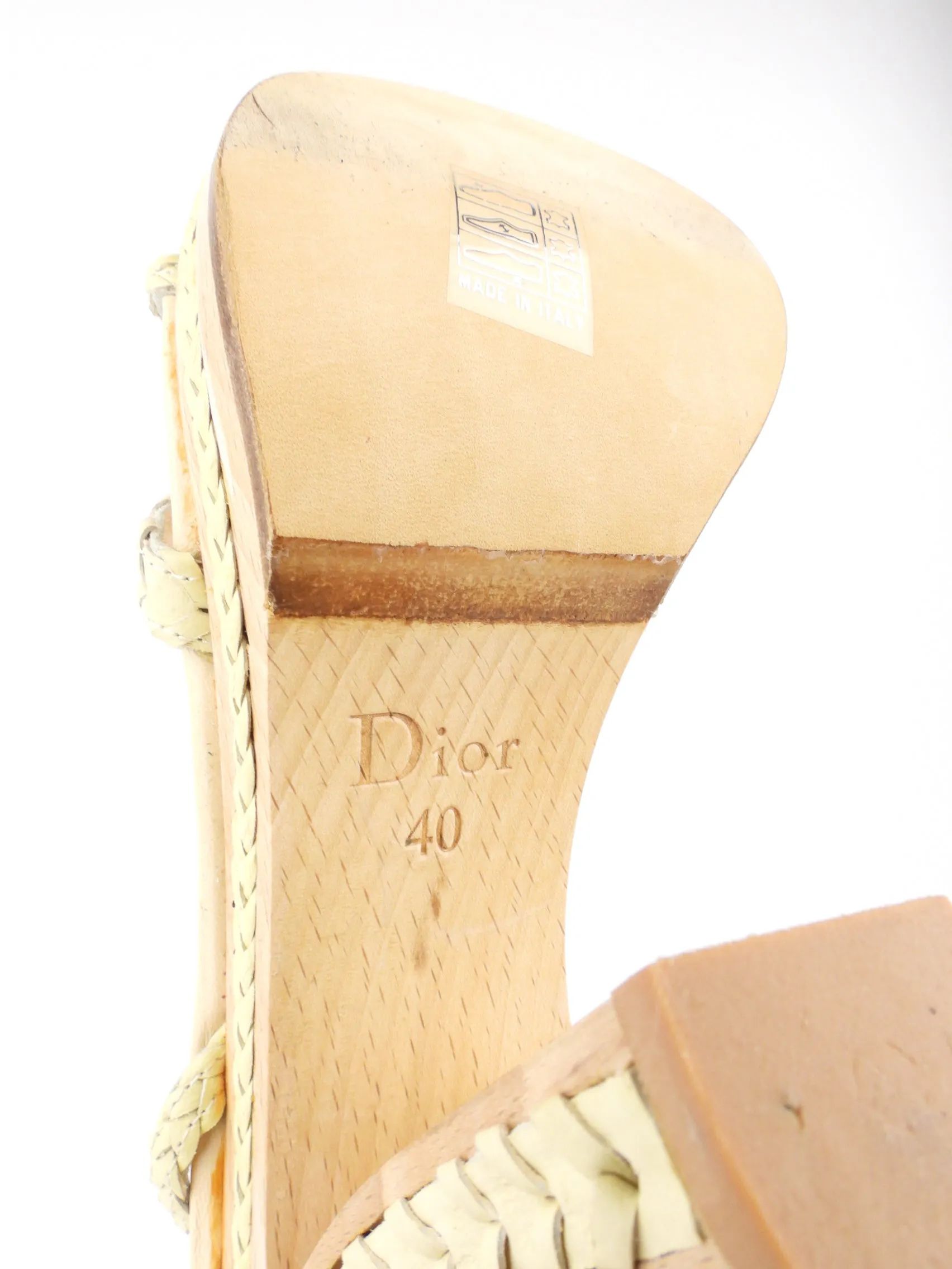 Dior Vintage Beige Braided Leather and Wood Gauchos Platform Sandals - 40