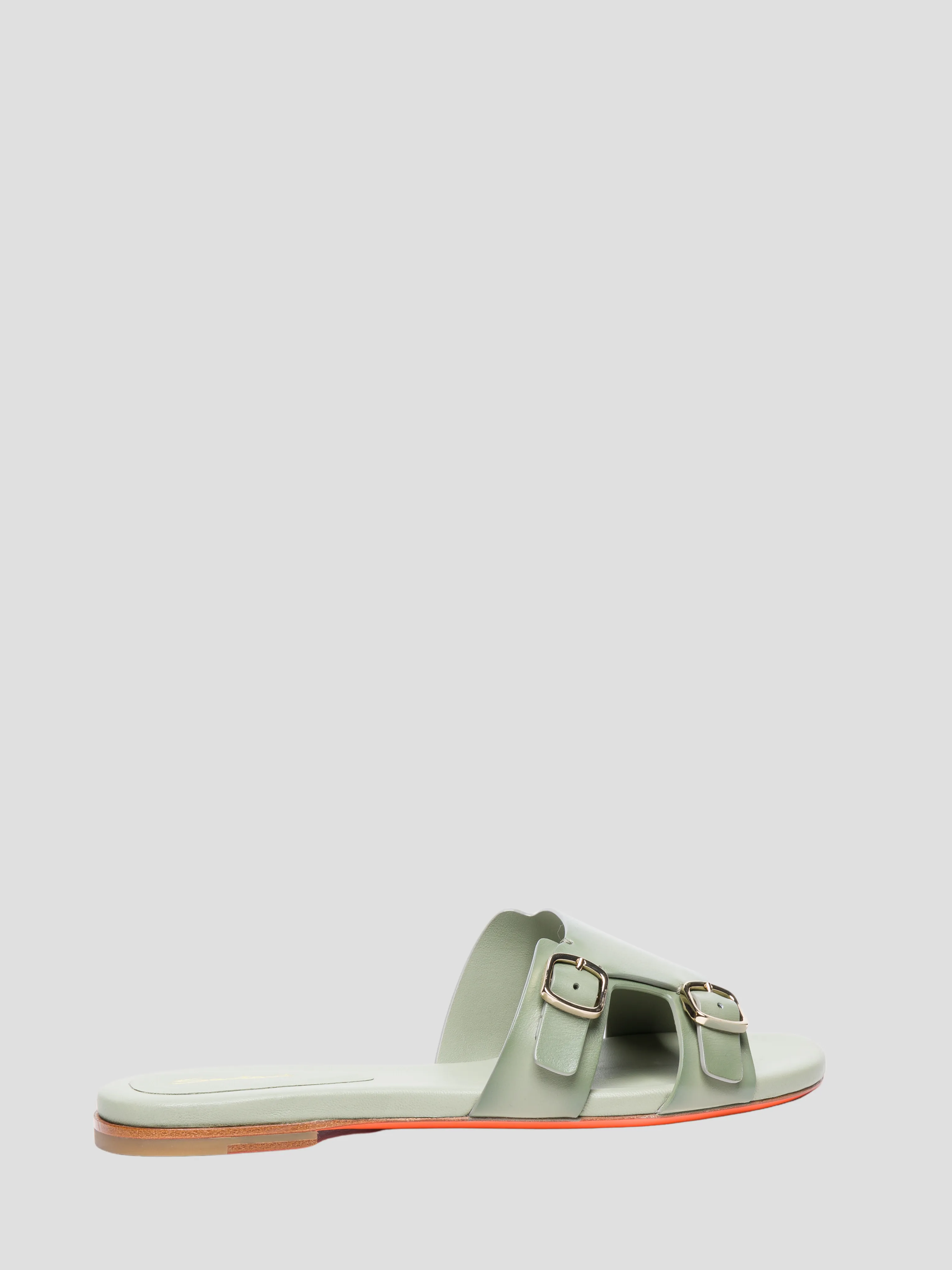 Double Buckle Flat Sandal in Green