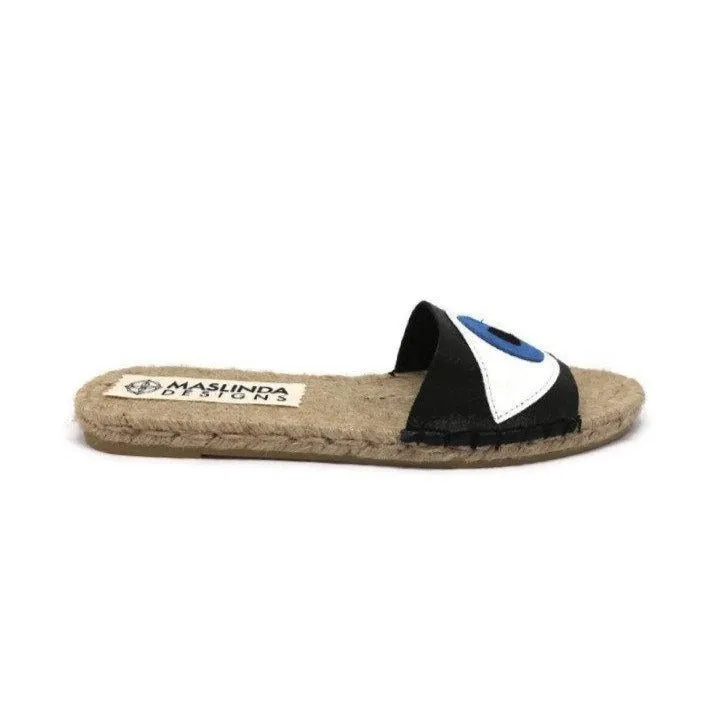 Evil Eye Espadrilles Slides-Black