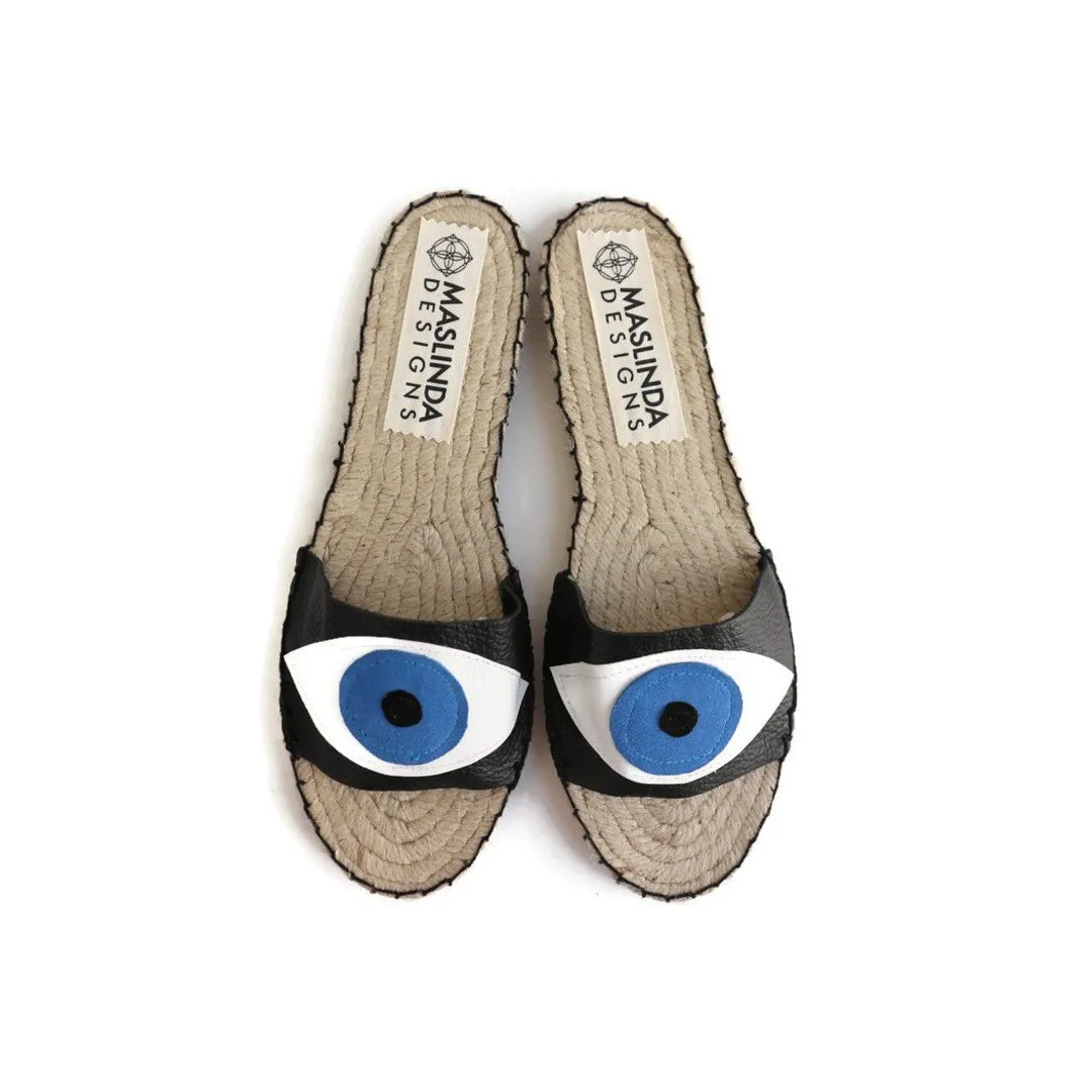 Evil Eye Espadrilles Slides-Black