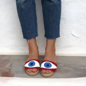 Evil Eye Espadrilles Slides - Red