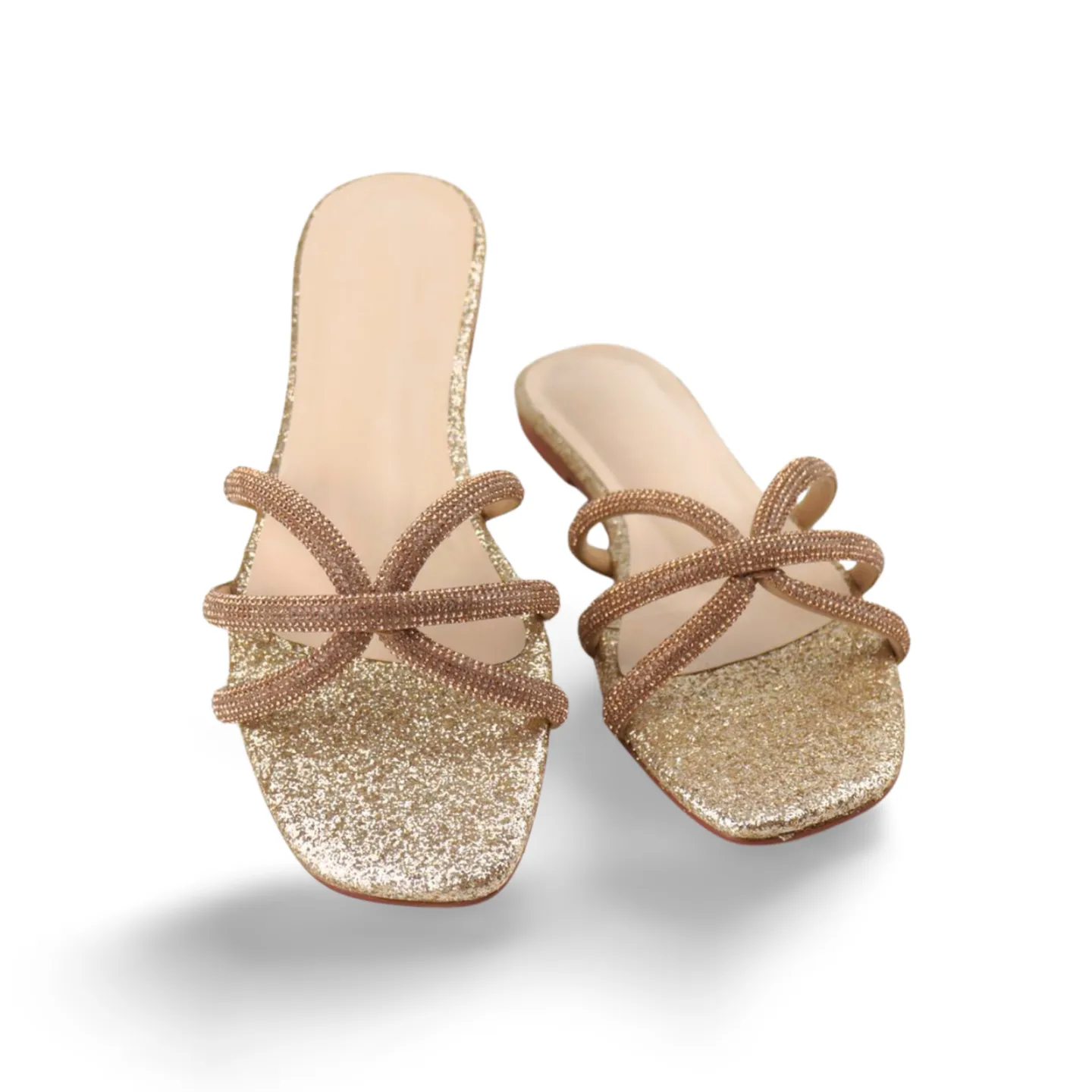 Eye-Catching Gold Glitter Sandals with Sparkling Swarovski Crystals