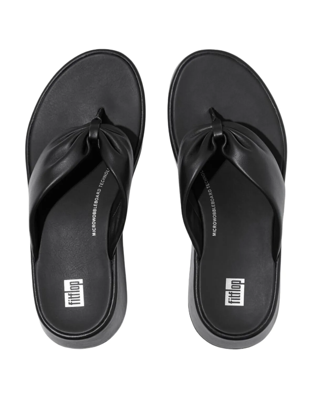 FitFlop F-Mode Leather Twist Flatform Toe Post Sandal Black