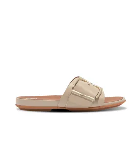 Fitflop Gracie Maxi Buckle Leather Slides Stone Beige