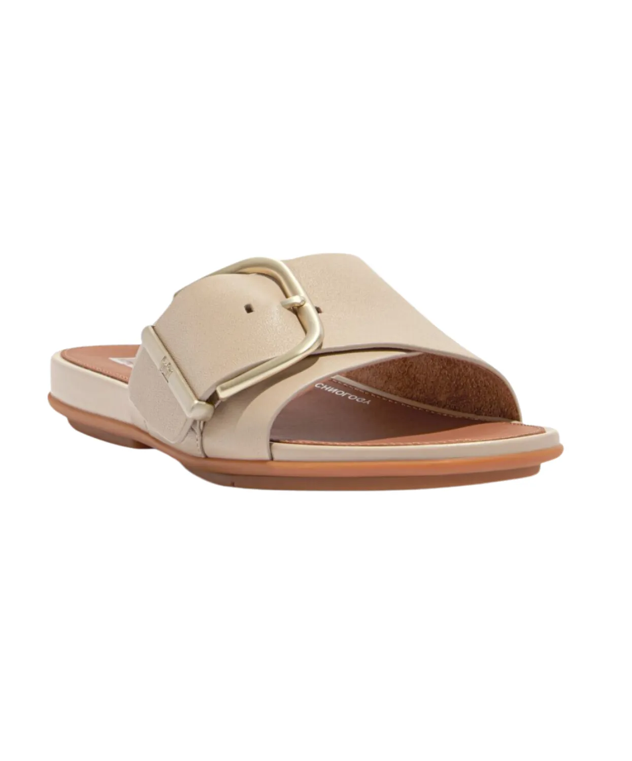 Fitflop Gracie Maxi Buckle Leather Slides Stone Beige