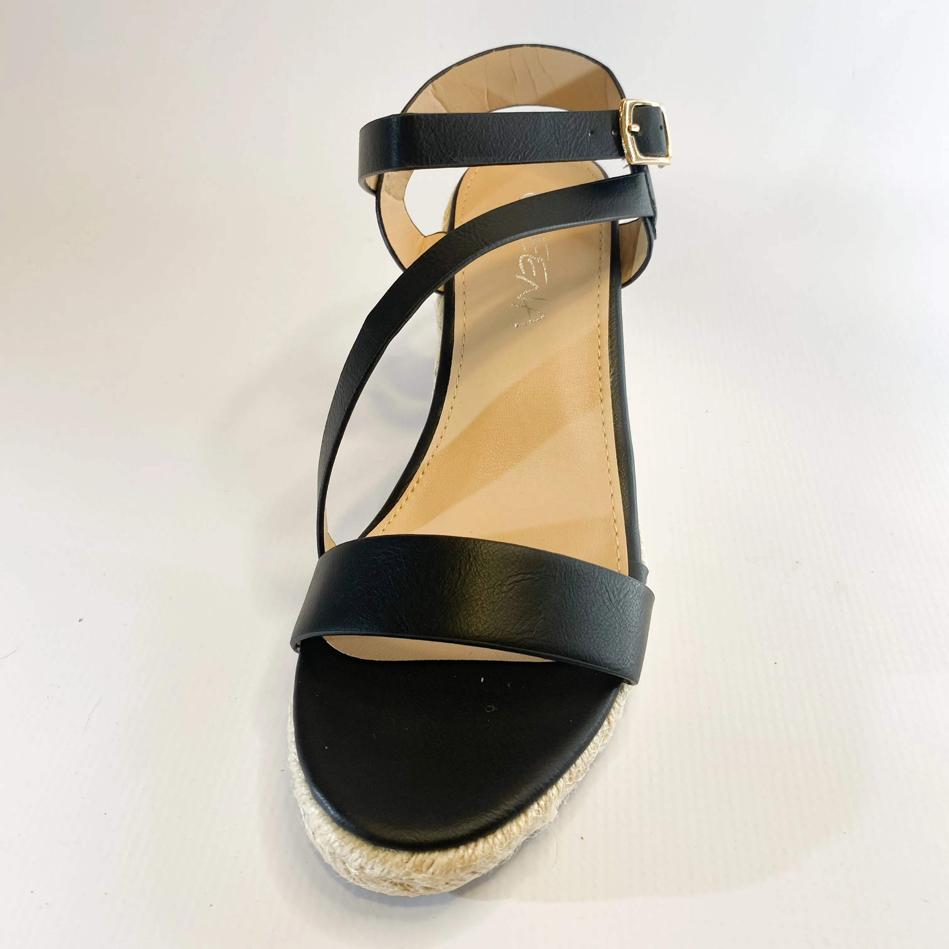 Geena black slingback wedge