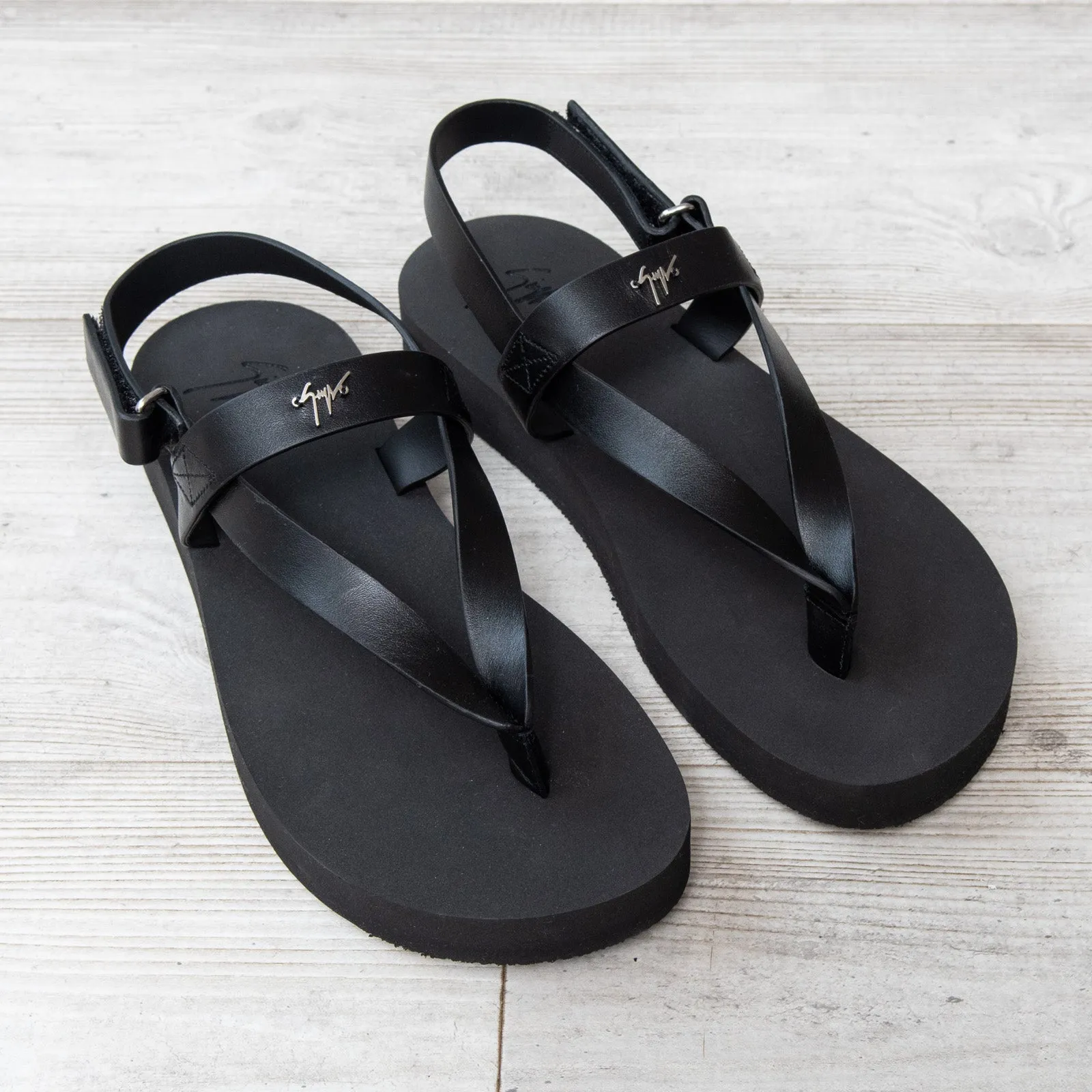 Giuseppe Zanotti Black Leather Thong Sandals