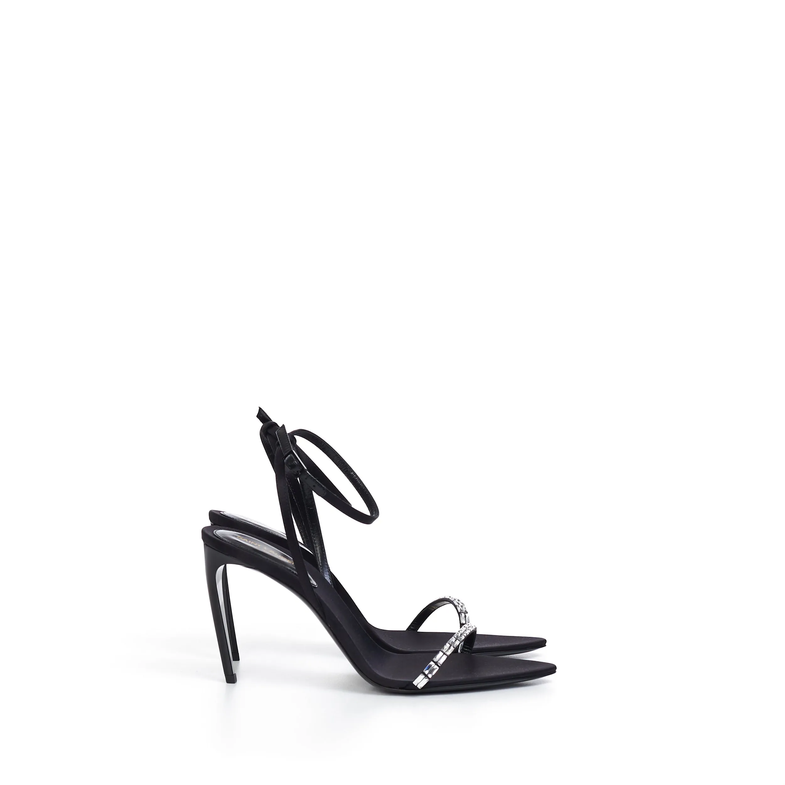 Gloria Sandals In Black Crepe Satin With Rhinestones