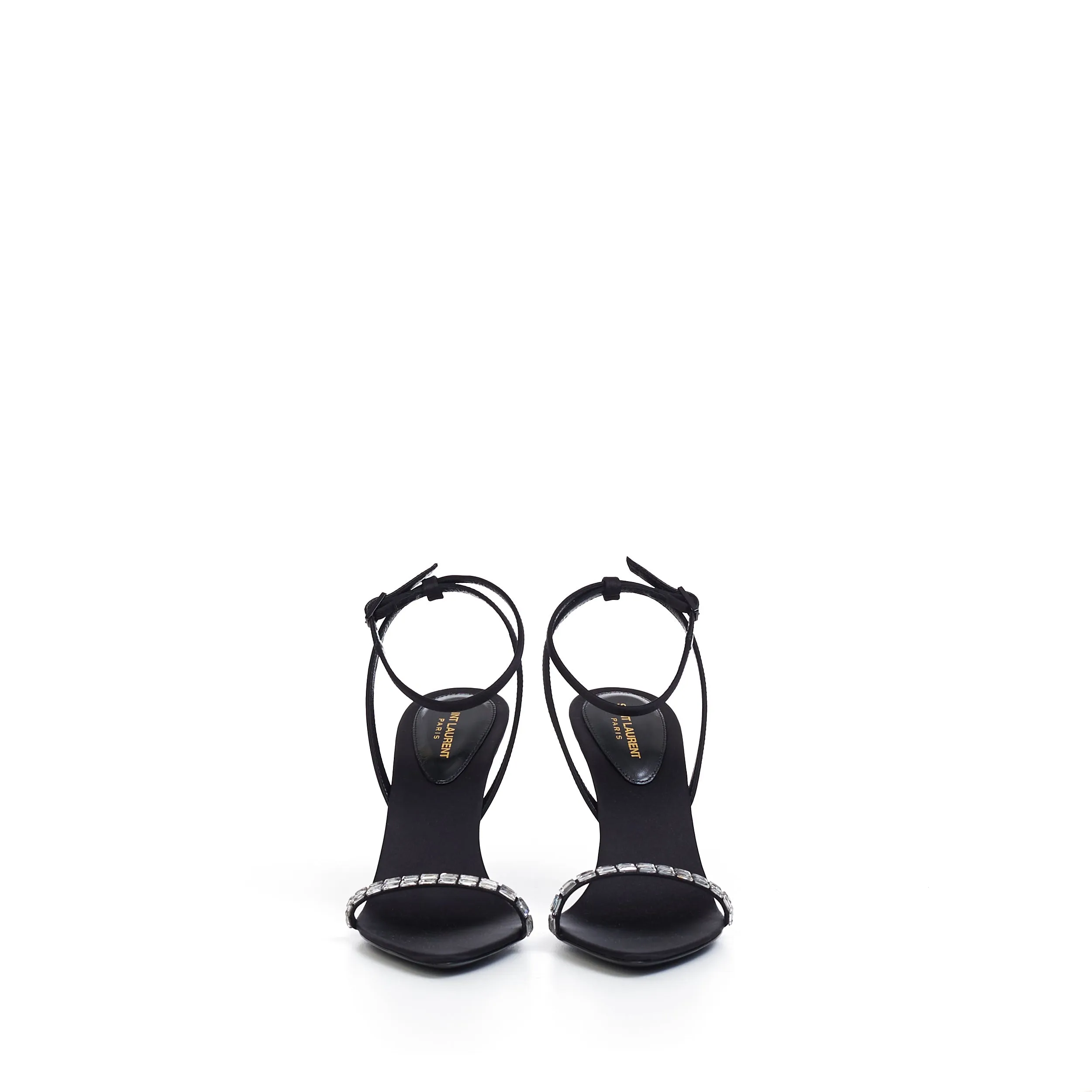 Gloria Sandals In Black Crepe Satin With Rhinestones