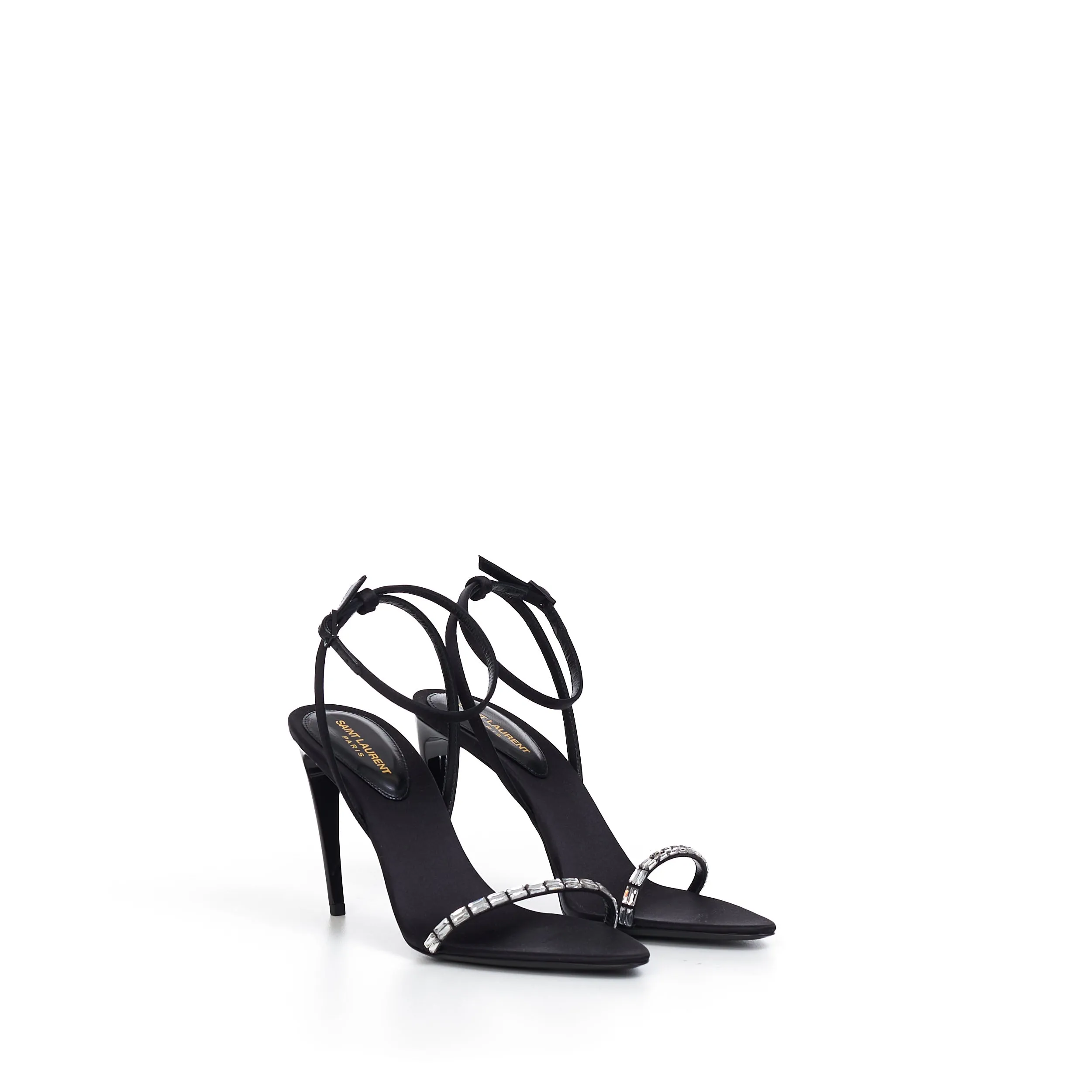 Gloria Sandals In Black Crepe Satin With Rhinestones