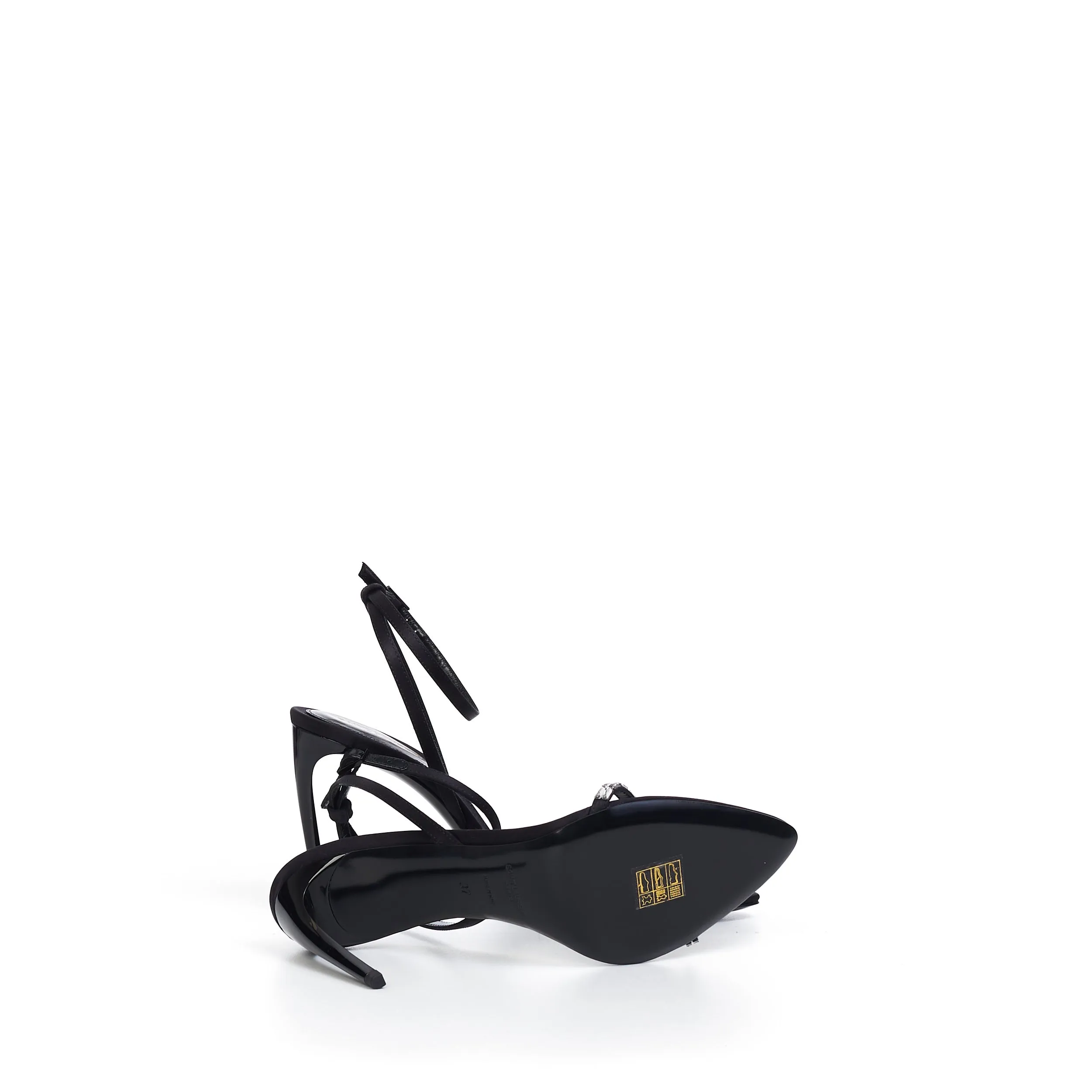 Gloria Sandals In Black Crepe Satin With Rhinestones