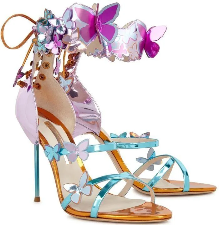 'Harmony' Metallic Butterfly Leather Sandals