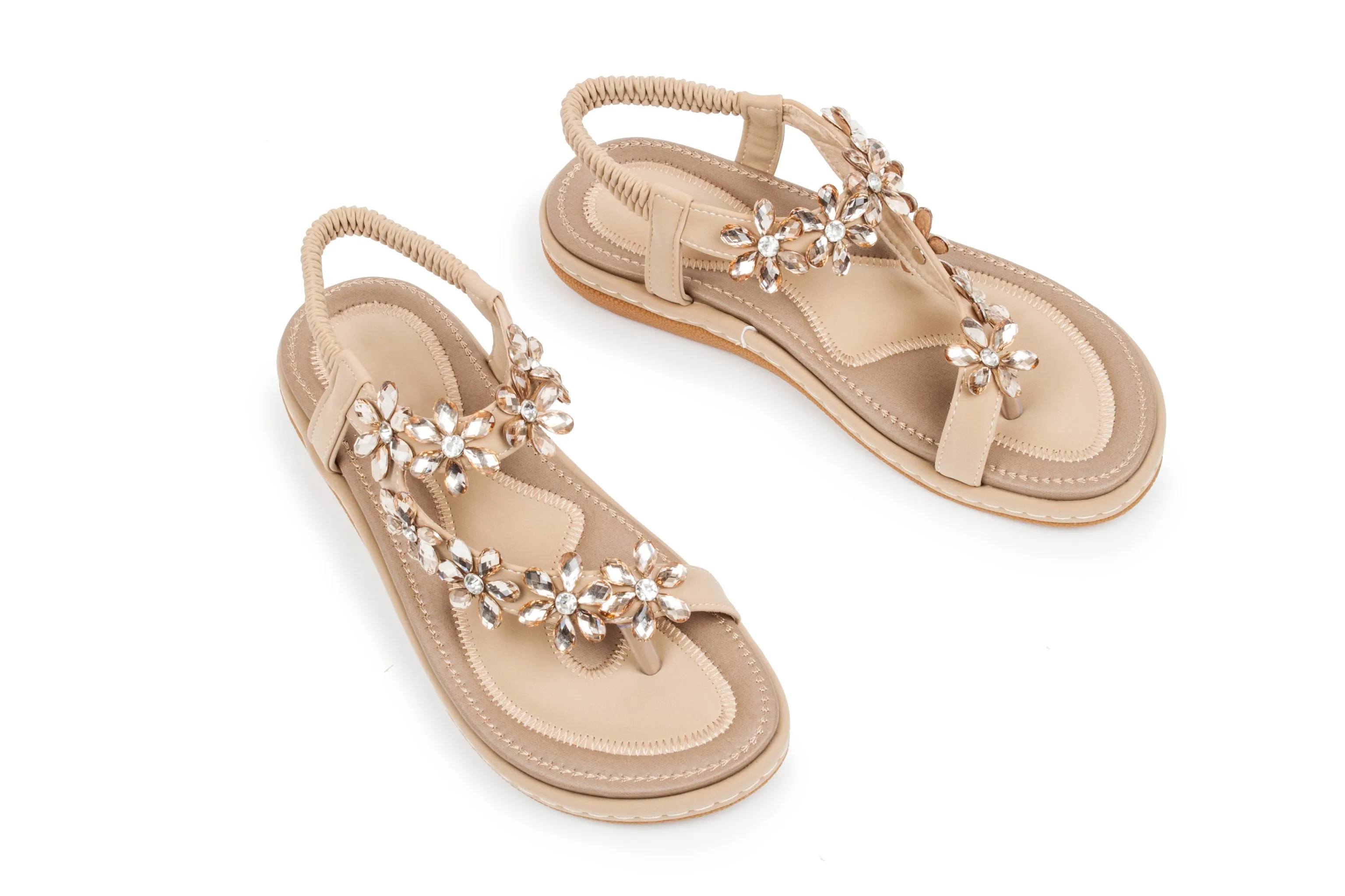 Haute editon Women's Crystal  Bohemian Beaded Comfort Sandals