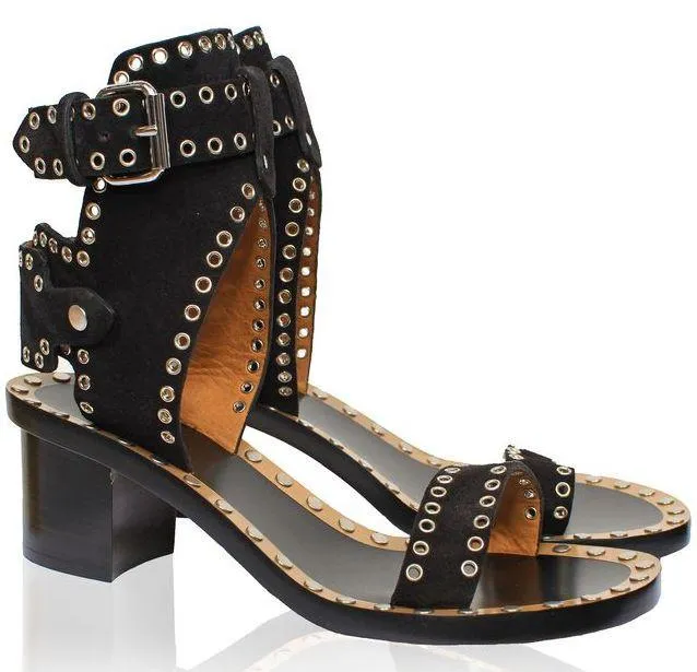 'Jaeryn' Embellished Black Leather Sandals