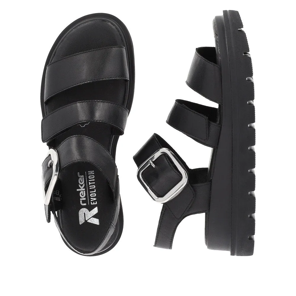 Ladies Evolution By Rieker Sandals Black Chunky Platform W1650-00 sale