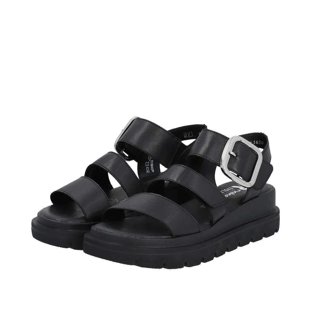 Ladies Evolution By Rieker Sandals Black Chunky Platform W1650-00 sale