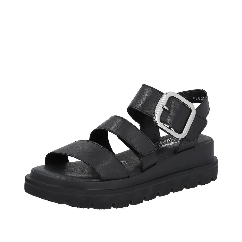 Ladies Evolution By Rieker Sandals Black Chunky Platform W1650-00 sale