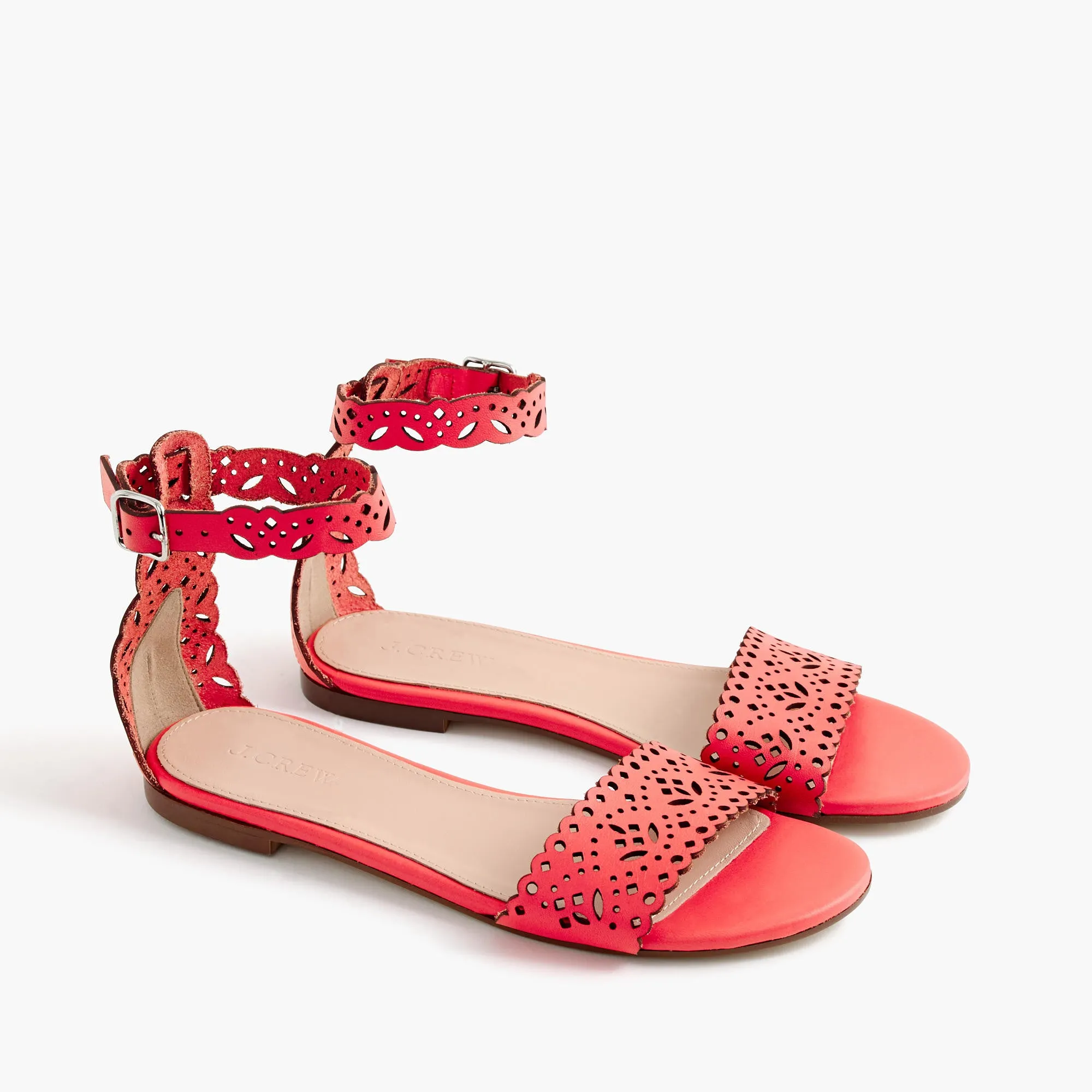 Leather eyelet sandals with ankle strap