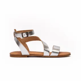 Leather Glad Sandal in Silver