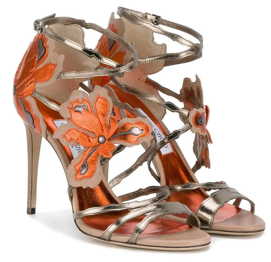 'Lolita' Floral Sandals, Brown and Orange