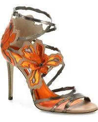 'Lolita' Floral Sandals, Brown and Orange