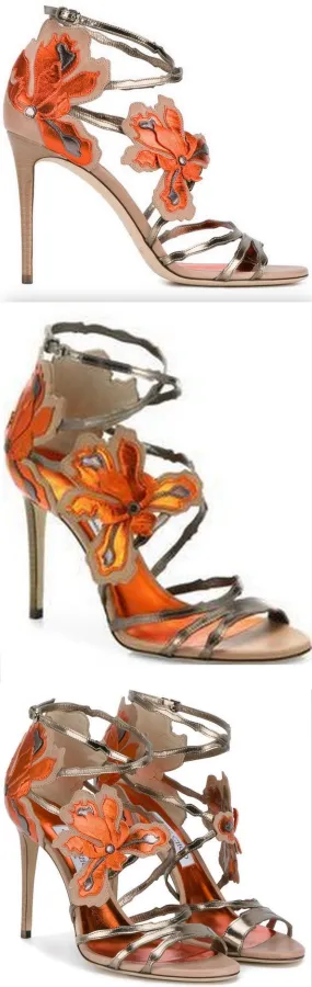 'Lolita' Floral Sandals, Brown and Orange