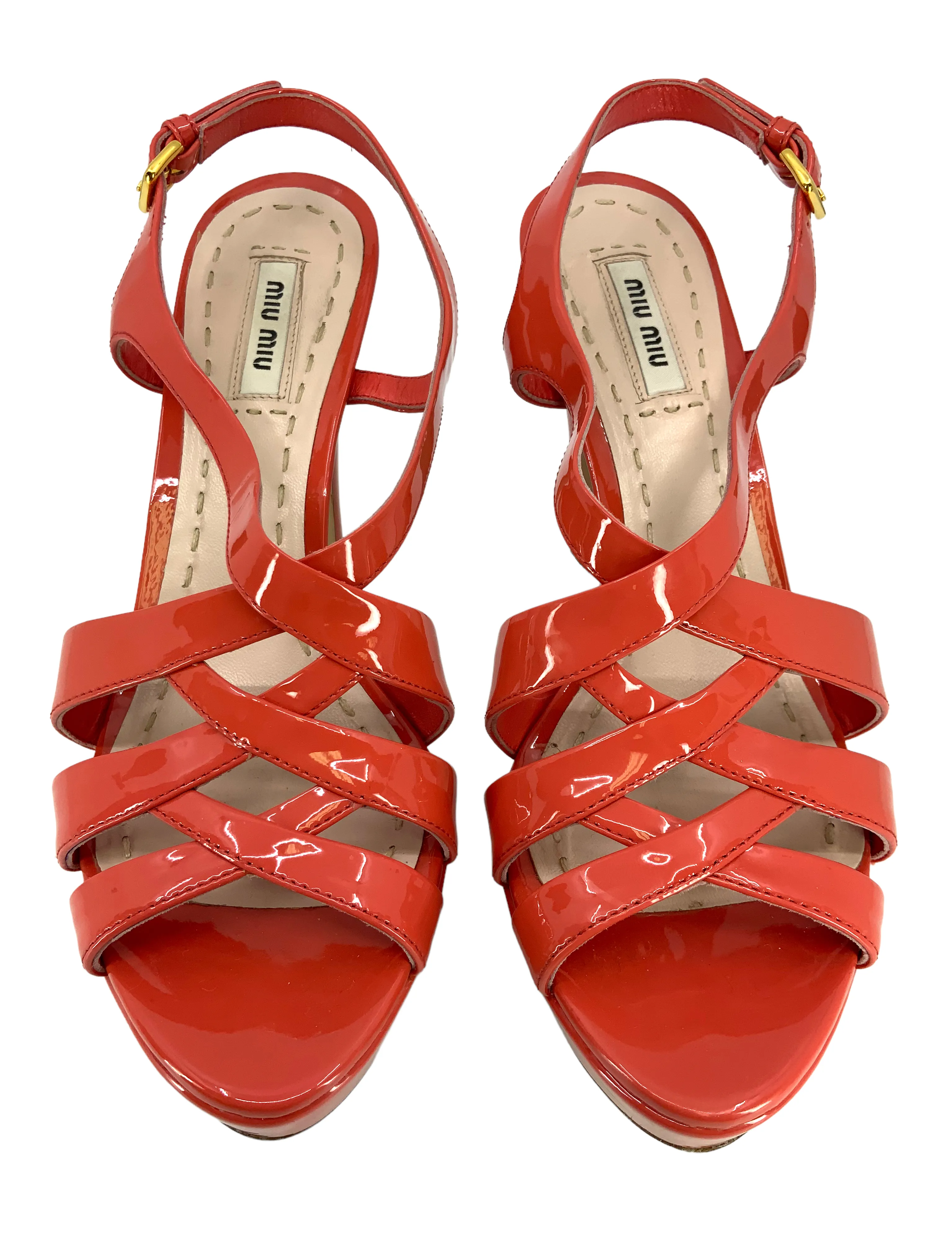 MIU MIU Patent Leather Strappy Platform Sandals Size 7.5