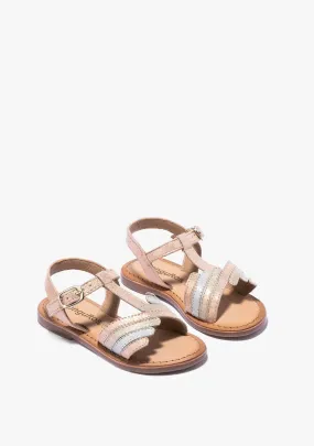 Multi metallic t-strap sandals