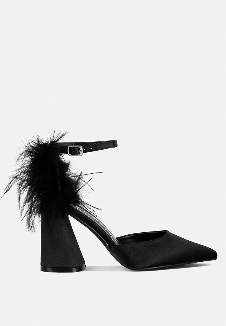 Palmetta Fur Detail Block Heel Sandals