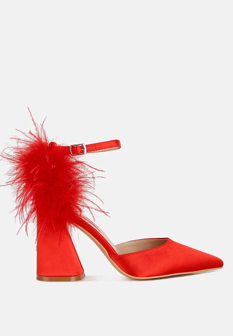 Palmetta Fur Detail Block Heel Sandals