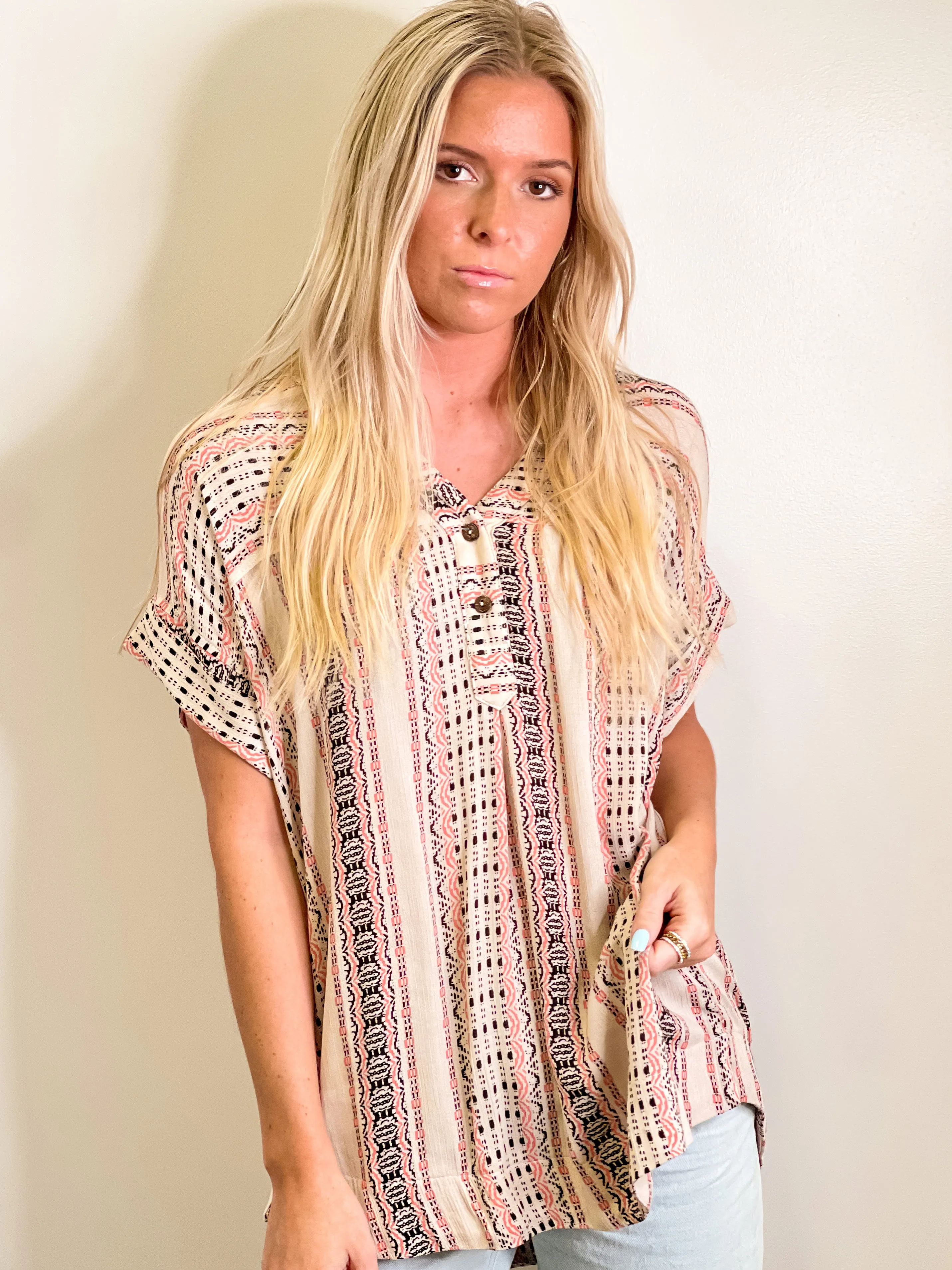 Pennie Tribal Quarter Button Blouse