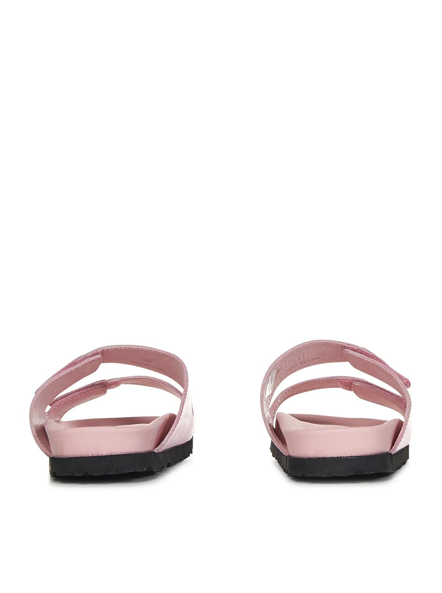 Pink slide sandals in metallic leather with double strap with logo print