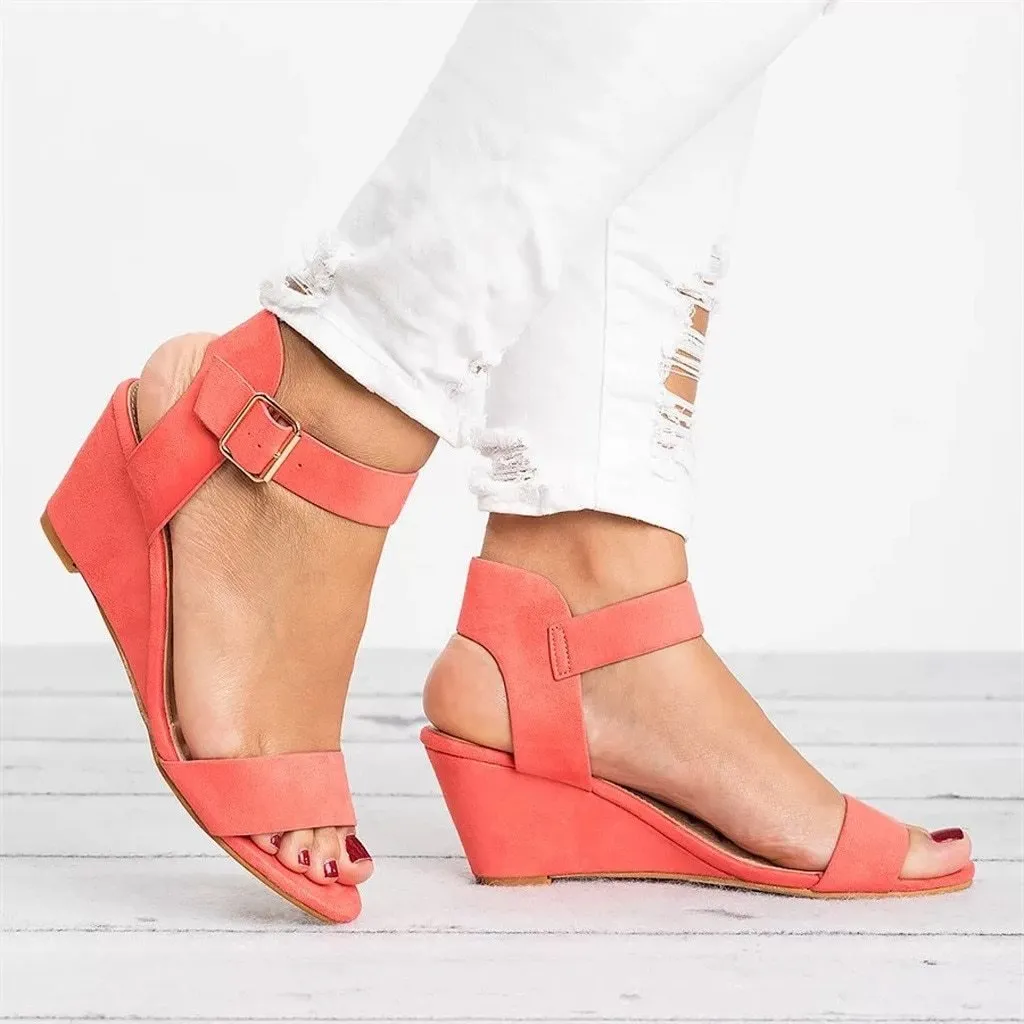 Platform High Heels Buckle Strap Roman Sandals Wedges