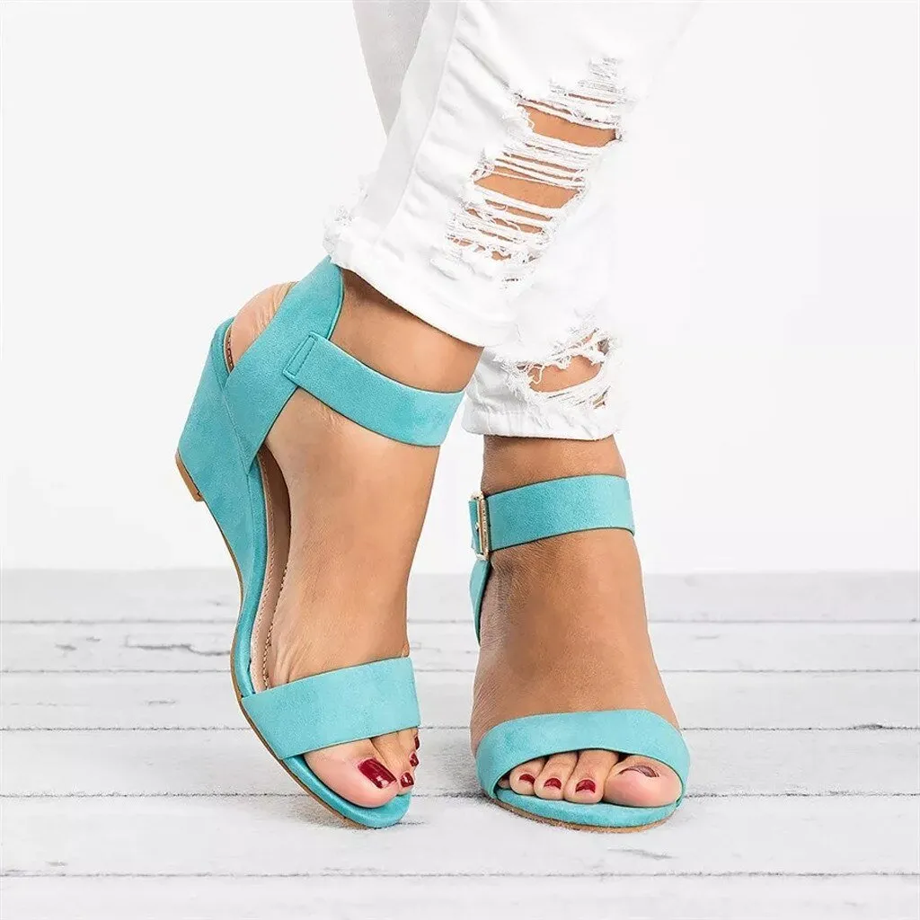 Platform High Heels Buckle Strap Roman Sandals Wedges