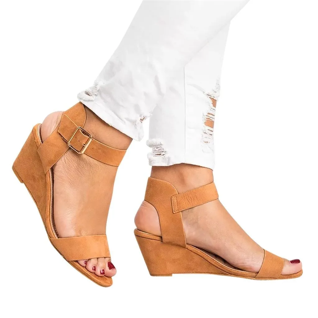 Platform High Heels Buckle Strap Roman Sandals Wedges