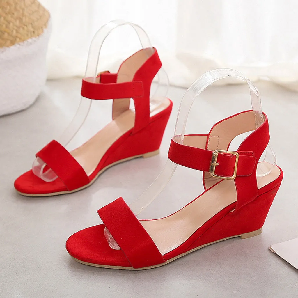 Platform High Heels Buckle Strap Roman Sandals Wedges