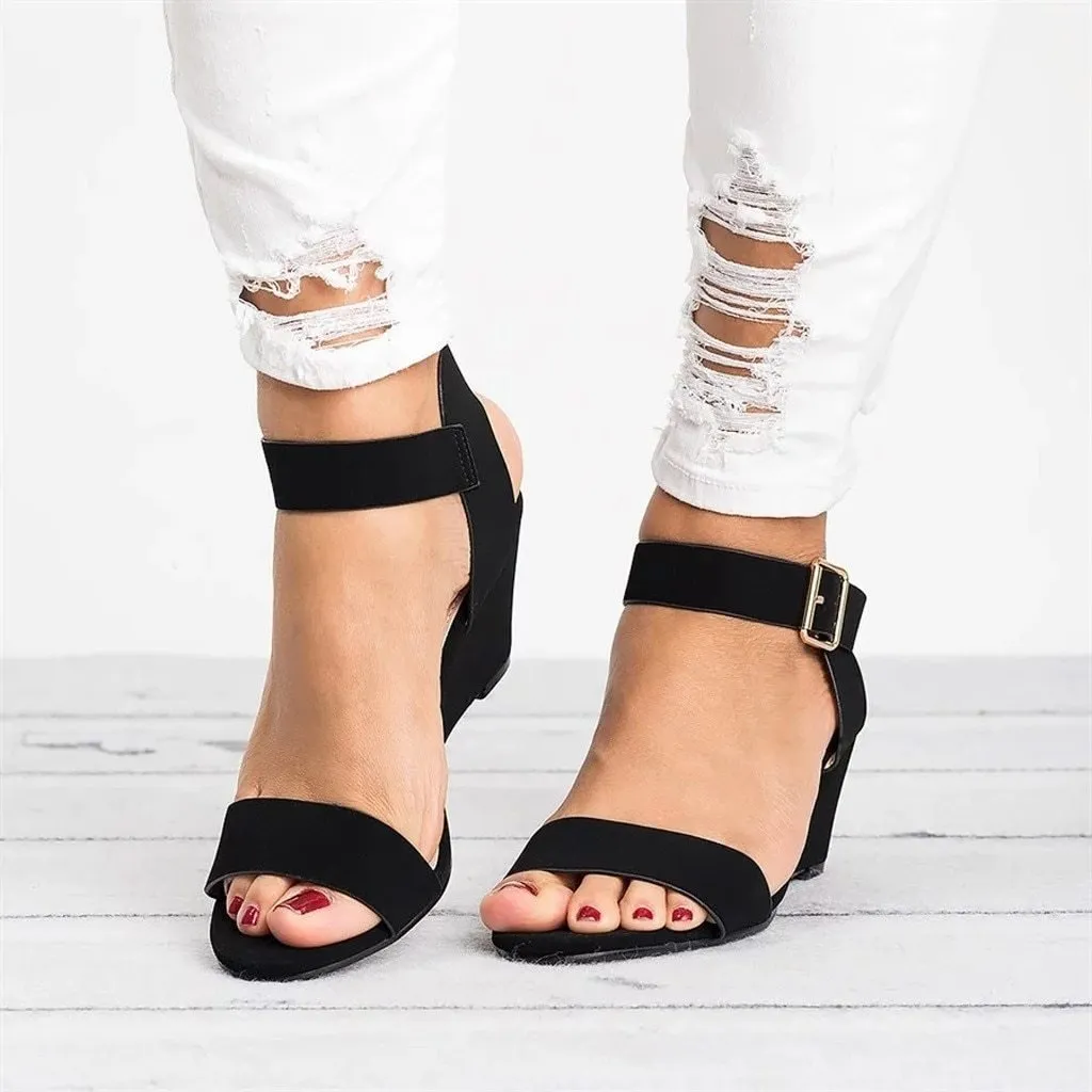 Platform High Heels Buckle Strap Roman Sandals Wedges