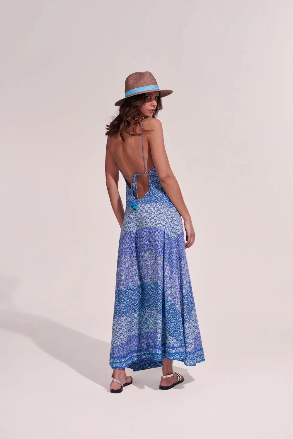 Poupette St. Barth - Long Dress Denise - Blue Batik Stripe