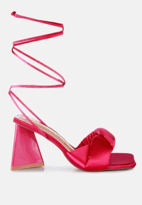 Pristine Satin Strap Triangular Block Heel Sandals