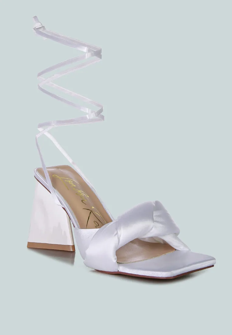 Pristine Satin Strap Triangular Block Heel Sandals