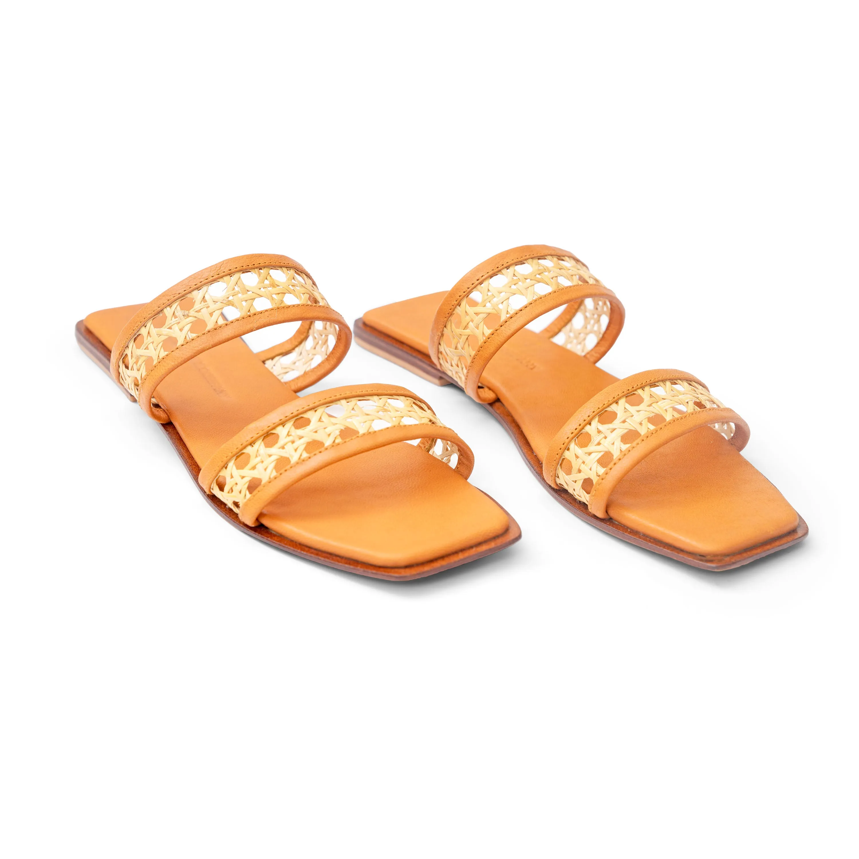 Provence-Tan Leather Double Band Slides